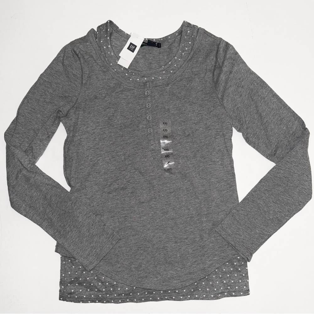 NEW Gap Kids girls XXL 14 16 grey pink heart long sleeve top shirt Henley tee